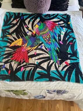 Vintage FLORA KUNG Designer Silk Scarf  X Large 40”x42” colorful  Wall Art